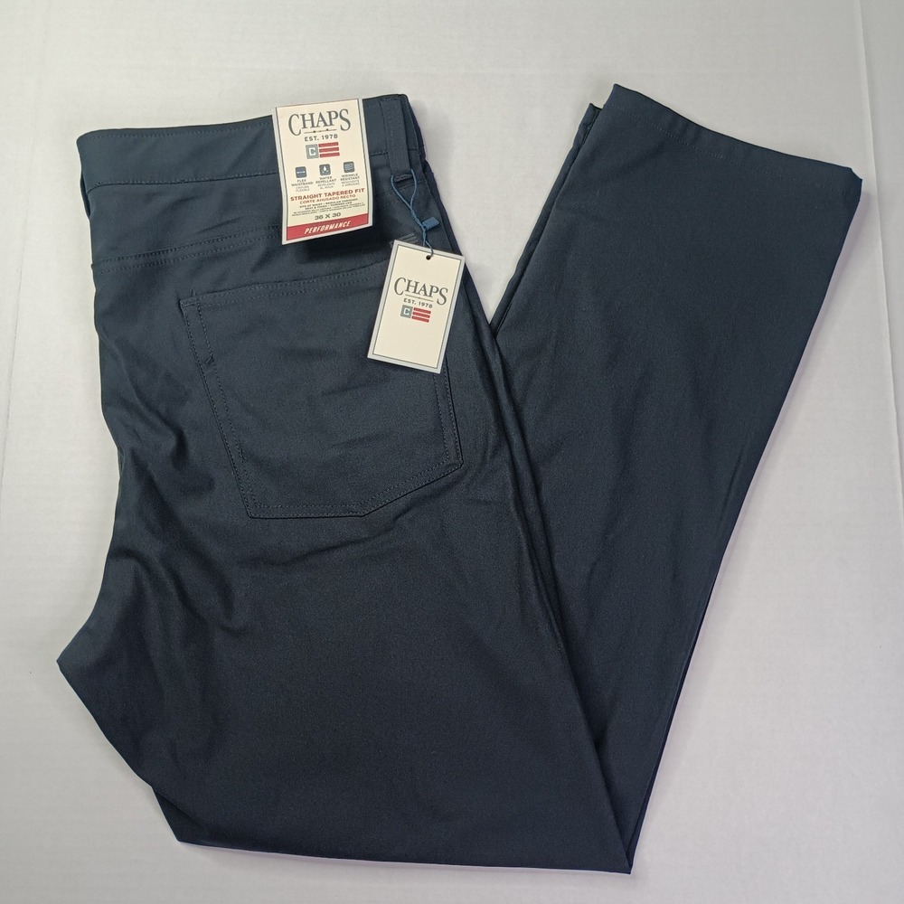 Chaps Straight Tapered Fit Pants Men's 36x30 Black Flex Waistband Water Repell